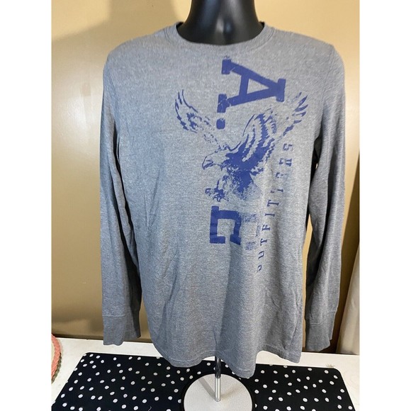 American Eagle Athletic Fit Gray With Blue Logo long Sleeve T Shirt Size M - Picture 4 of 16